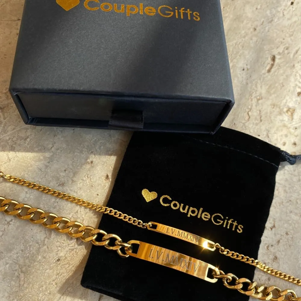 Matching Couple Bracelet Sets with Custom Engraving