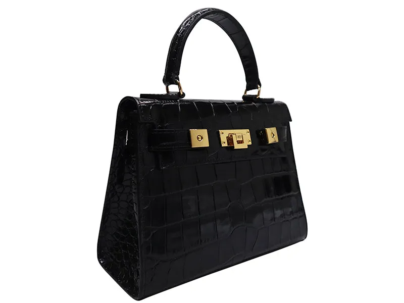 Maya Midi Orinoco 'Croc' Print Calf Leather Handbag - Black