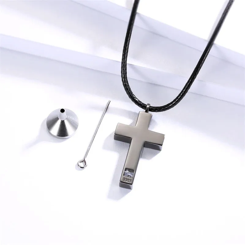 Men Cremation Necklace for Ashes  925 Sterling Silver Cross Wing Skull Keepsake Urn Pendant Ash Holder Jewelry Memorial Gift