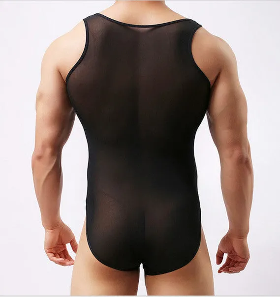 Men See Through Bodysuit - Fine Mesh