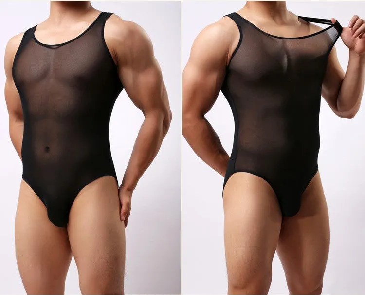 Men See Through Bodysuit - Fine Mesh