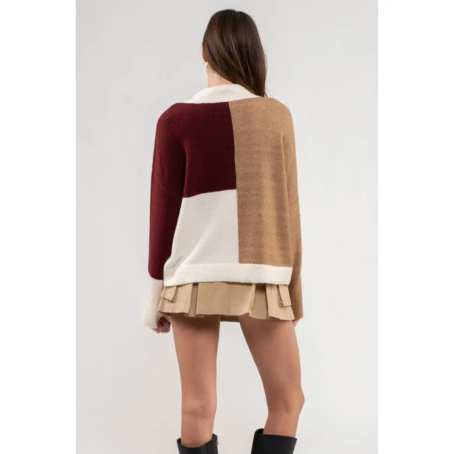 Mock Neck Colorblock Sweater