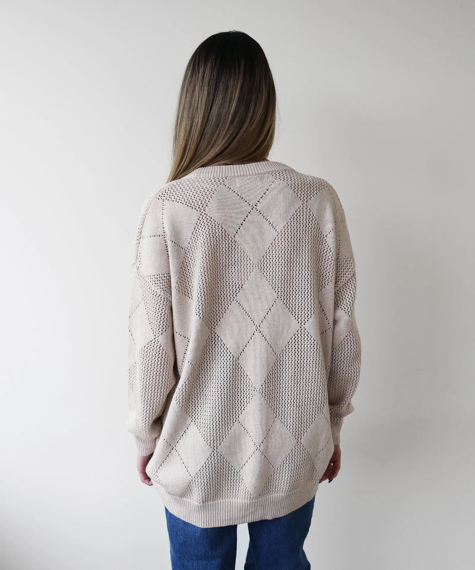 Modal Cashmere Argyle Pointelle Cardigan