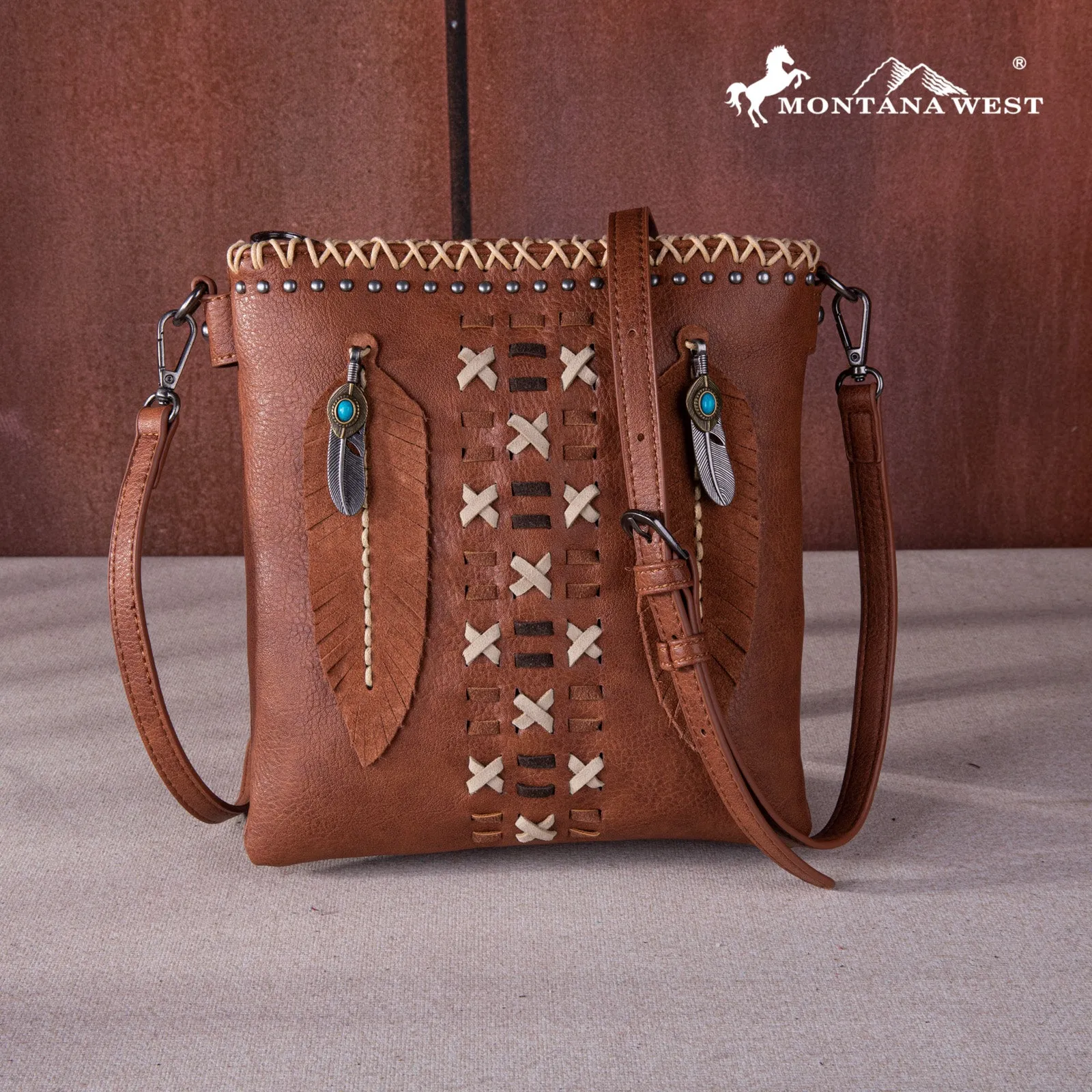 Montana West Concho Feather Whipstitch Crossbody Bag