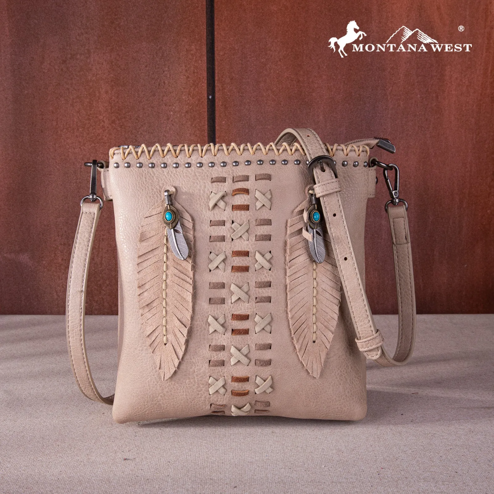 Montana West Concho Feather Whipstitch Crossbody Bag