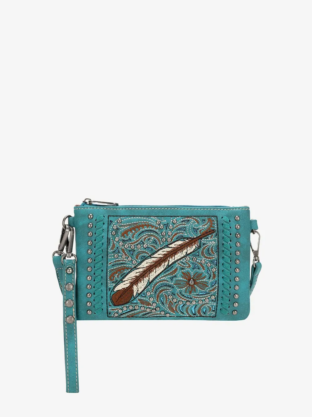 Montana West Cut-out Embroidered Feather Wristlet