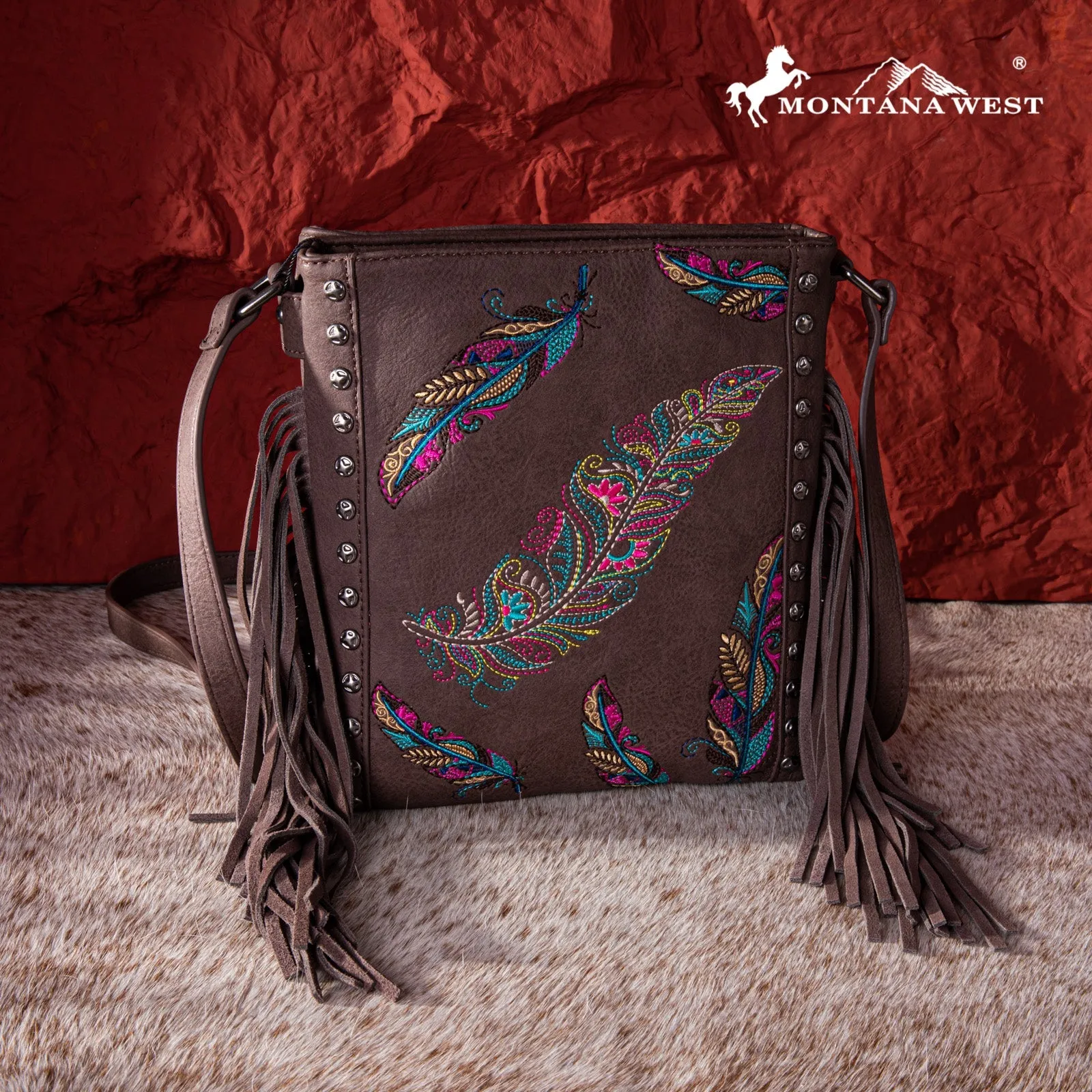 Montana West Embroidered Feather Concealed Carry Crossbody