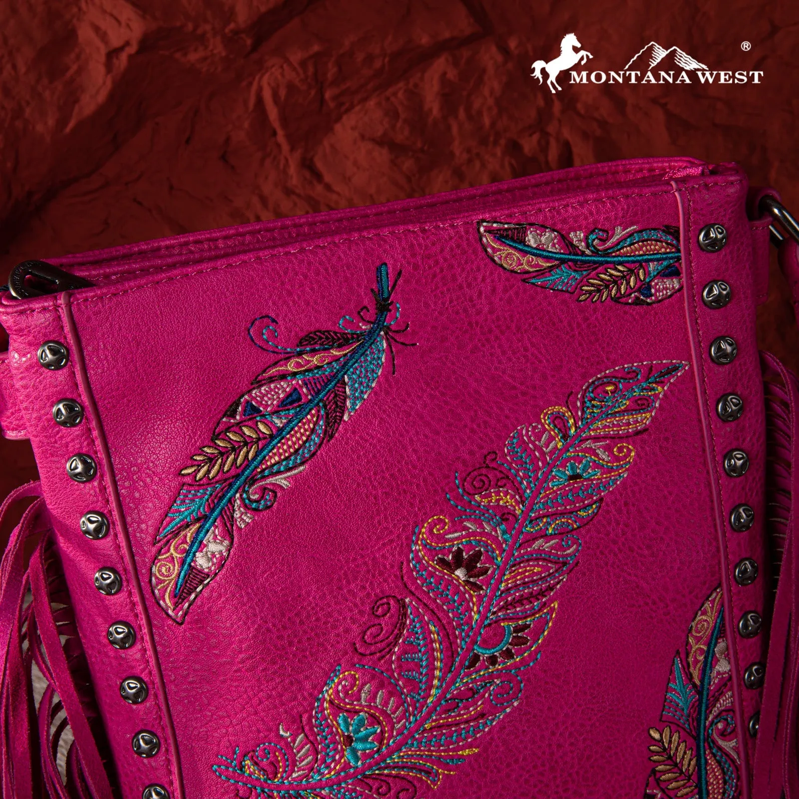 Montana West Embroidered Feather Concealed Carry Crossbody