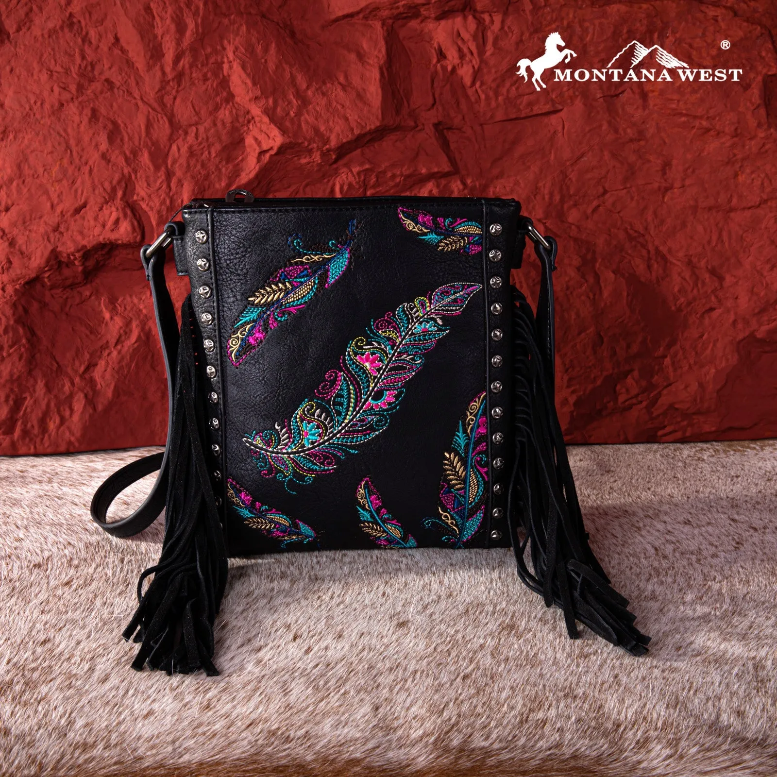 Montana West Embroidered Feather Concealed Carry Crossbody