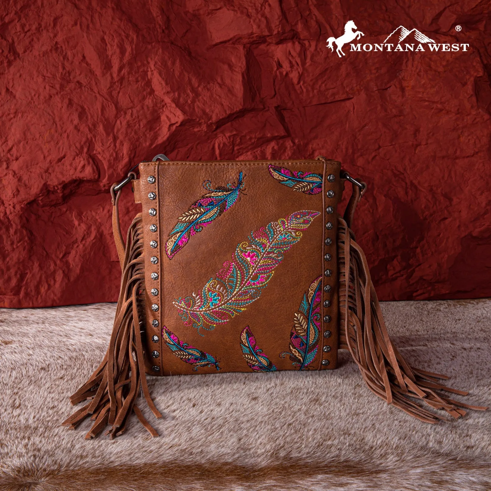 Montana West Embroidered Feather Concealed Carry Crossbody