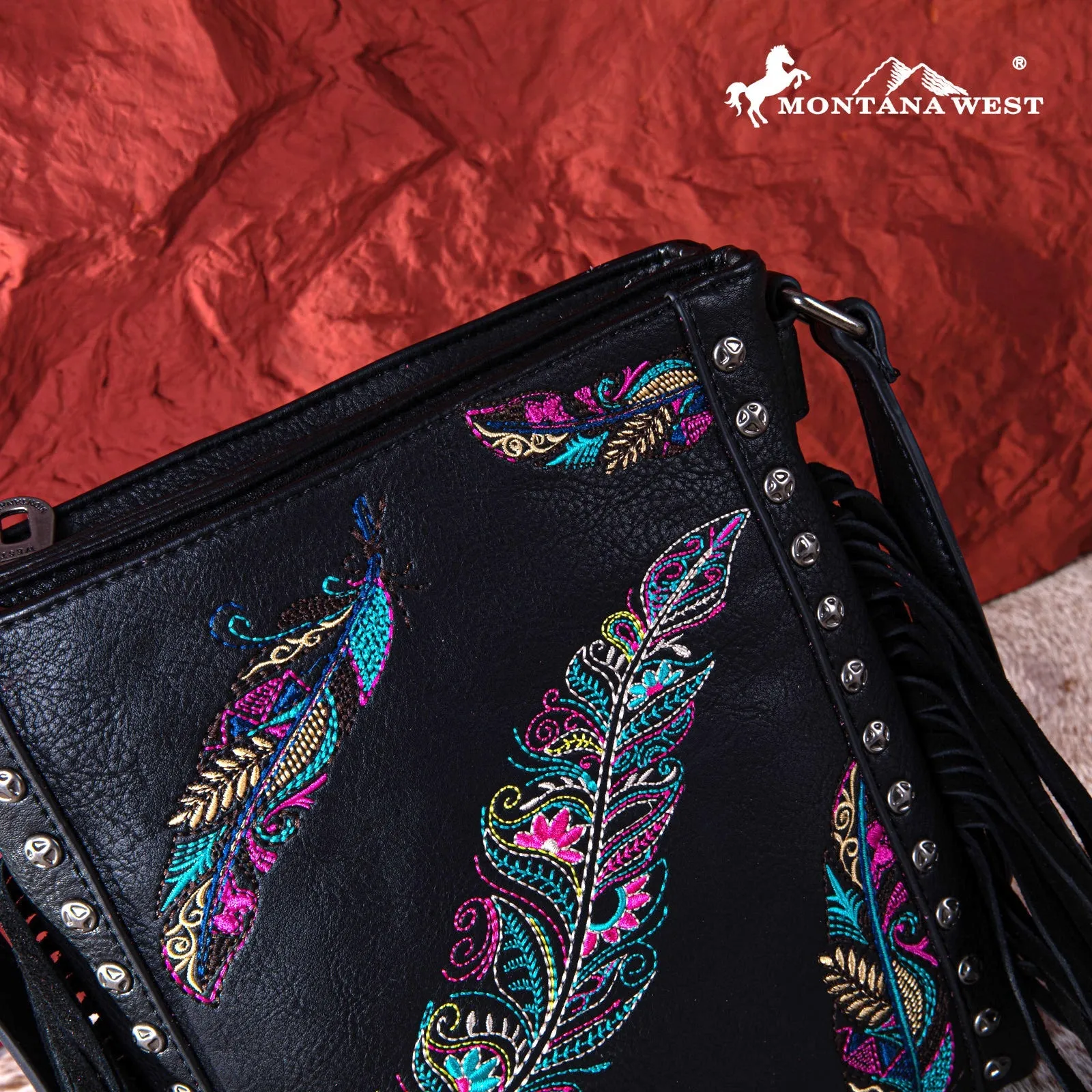 Montana West Embroidered Feather Concealed Carry Crossbody