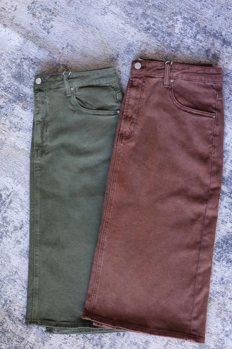 Moss Green Brown RISEN Denim Skirt • 1X(10/12) - 3X(14/16) PLUS