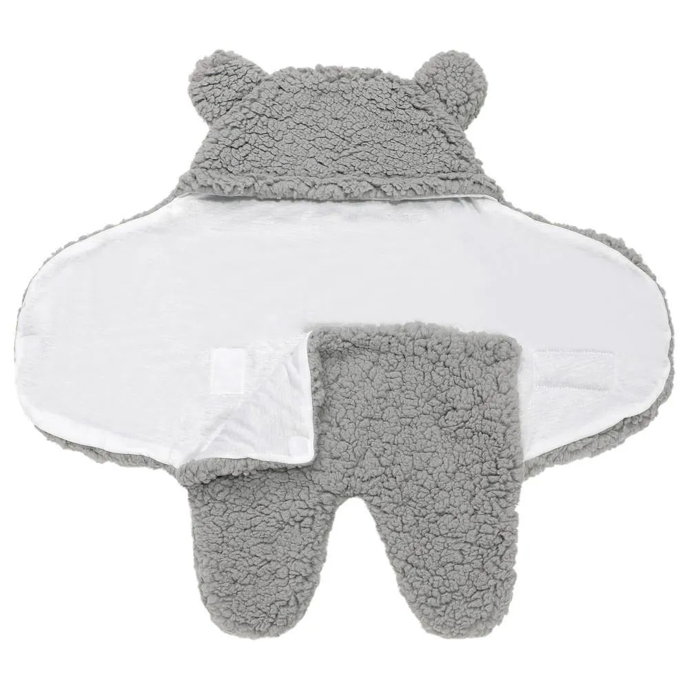 Newborn Cute Bear Themed Hooded Plush Wrap For Babies