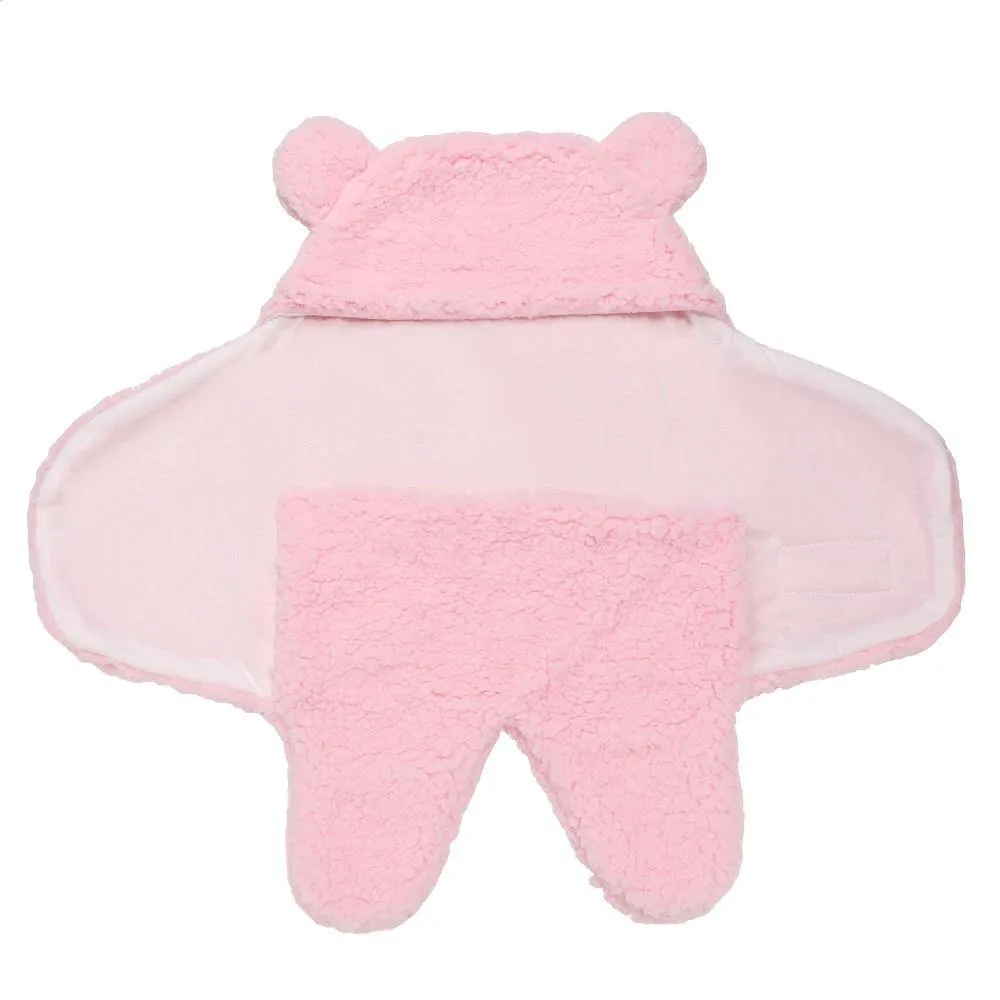 Newborn Cute Bear Themed Hooded Plush Wrap For Babies