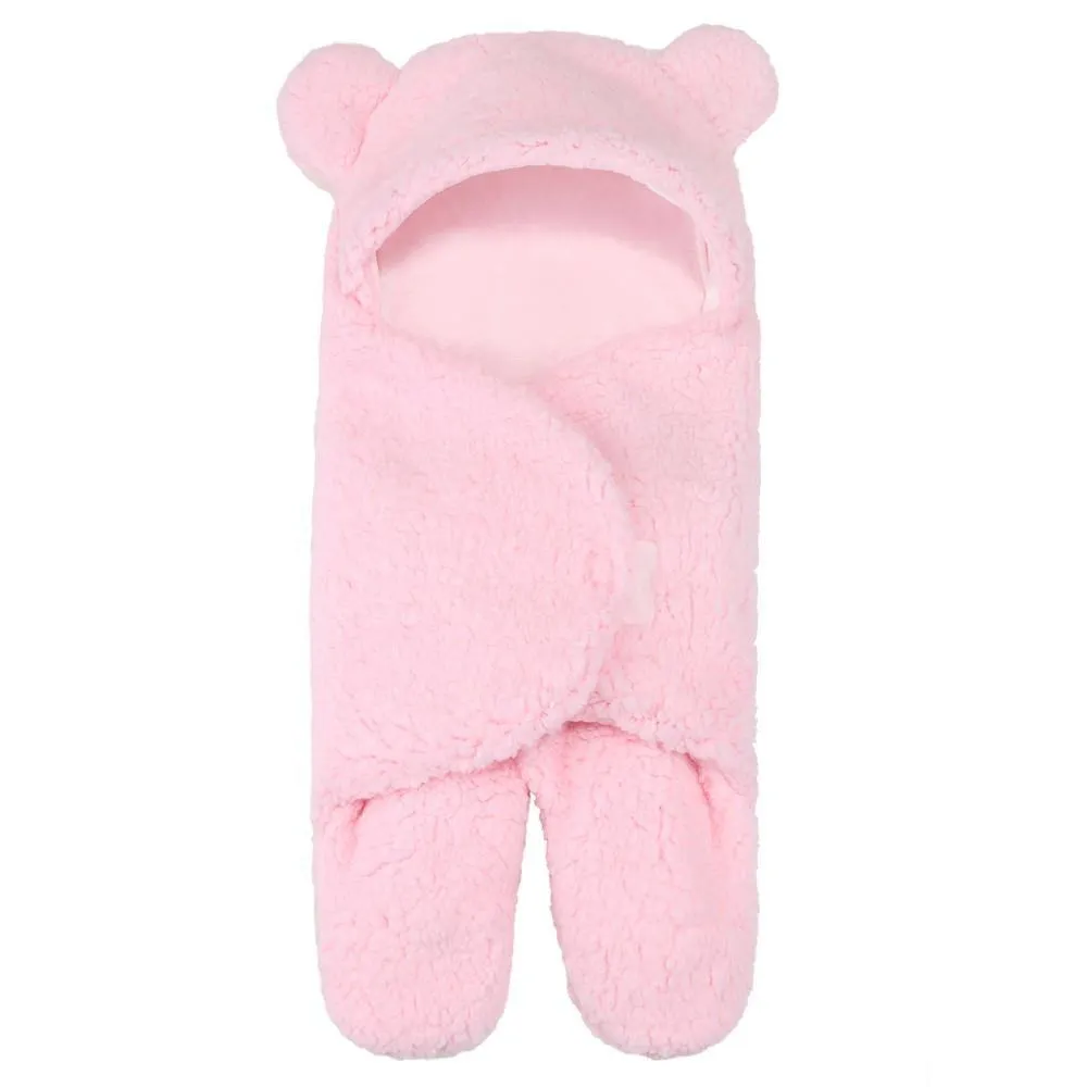 Newborn Cute Bear Themed Hooded Plush Wrap For Babies