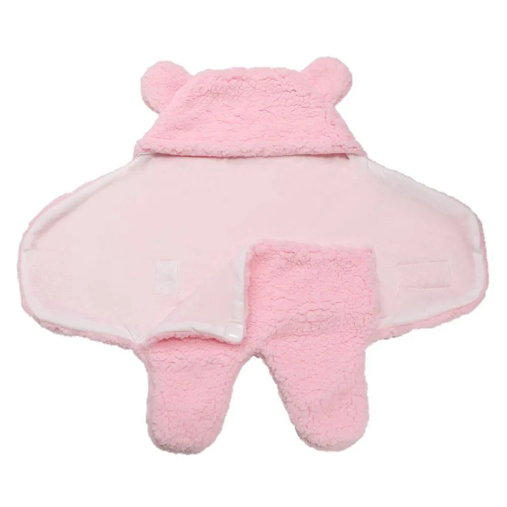 Newborn Cute Bear Themed Hooded Plush Wrap For Babies