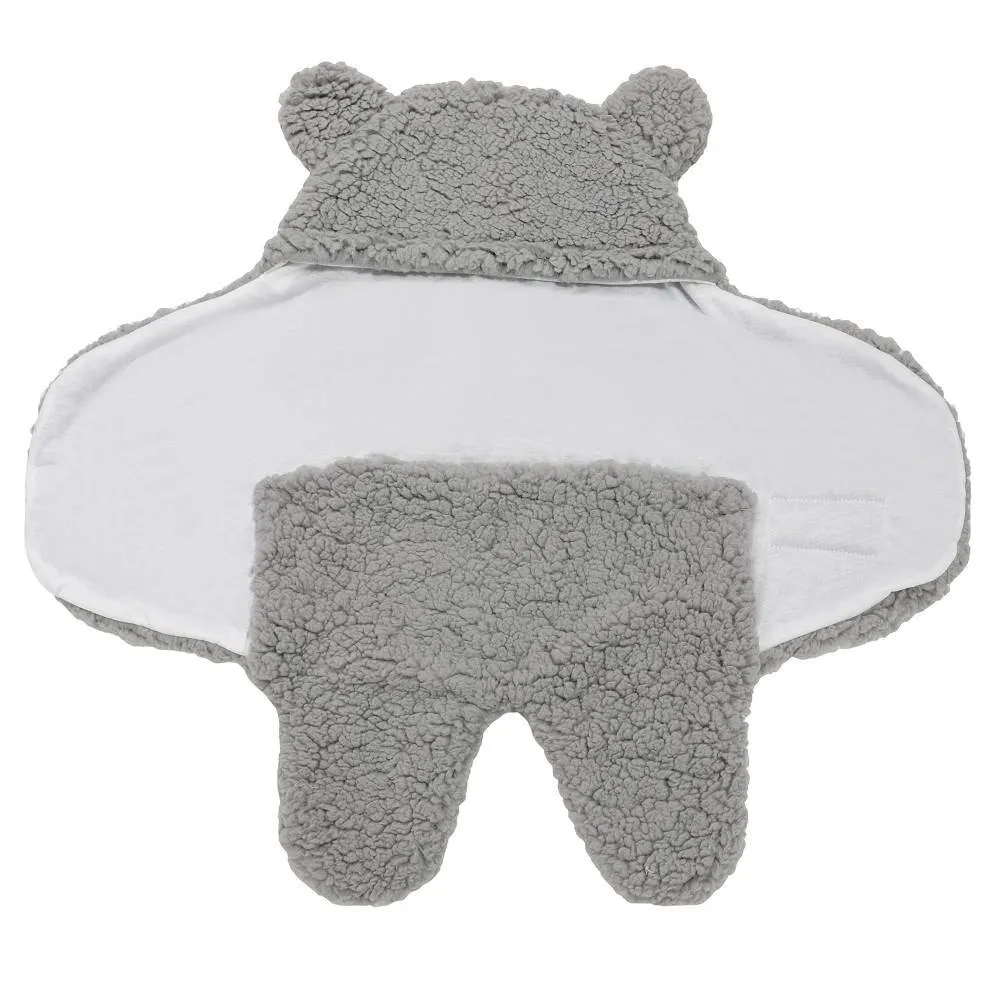 Newborn Cute Bear Themed Hooded Plush Wrap For Babies