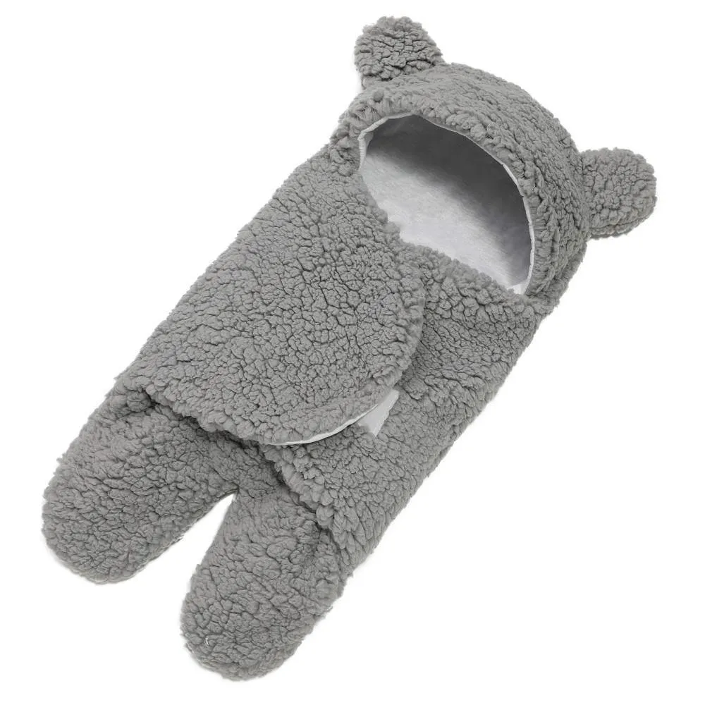 Newborn Cute Bear Themed Hooded Plush Wrap For Babies