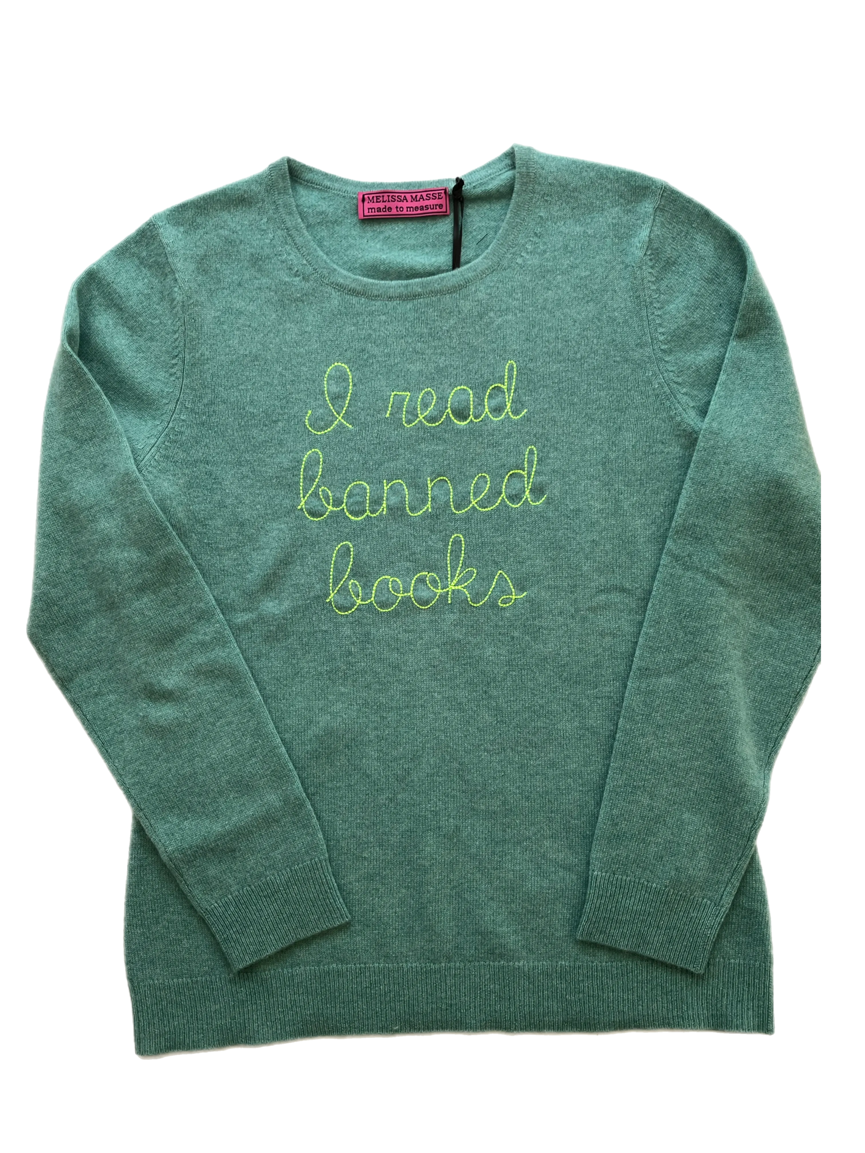 Our classic crew neck cashmere sweater *available in Black, H. Grey, H. Orchid, Fuchsia, H. Lagoon, Terracotta and Navy-Personalized with any phrase you want! I read banned books, 1973, the future is female, feminist or whatever you come up with!