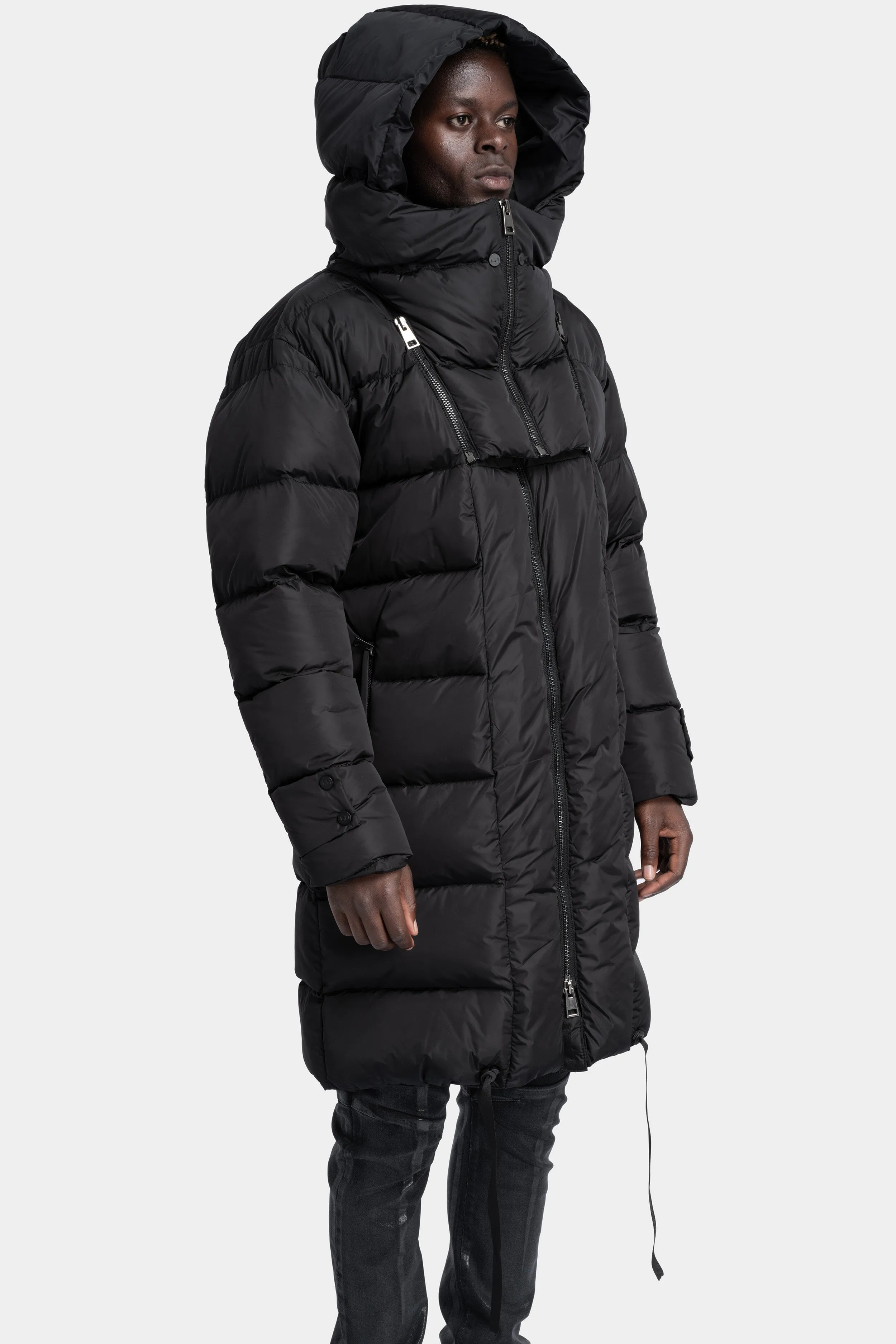 Padded nylon removable hood puffer parkas