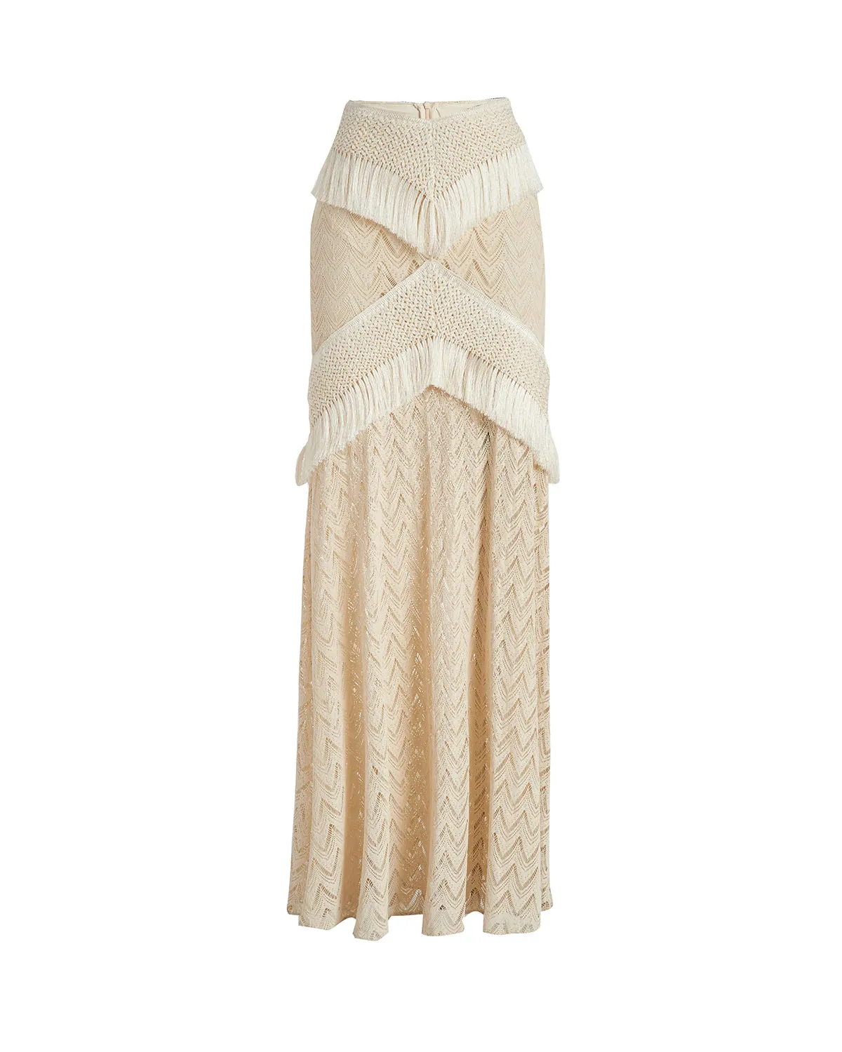 Patbo - Fringe Trim Maxi Skirt - Sandstone