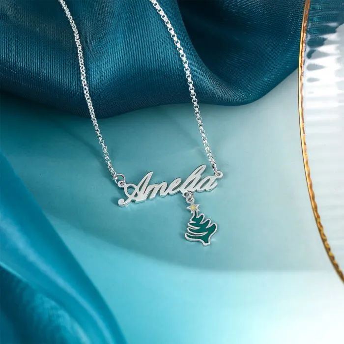 Personalized Christmas Tree name Necklace- Gift for Women