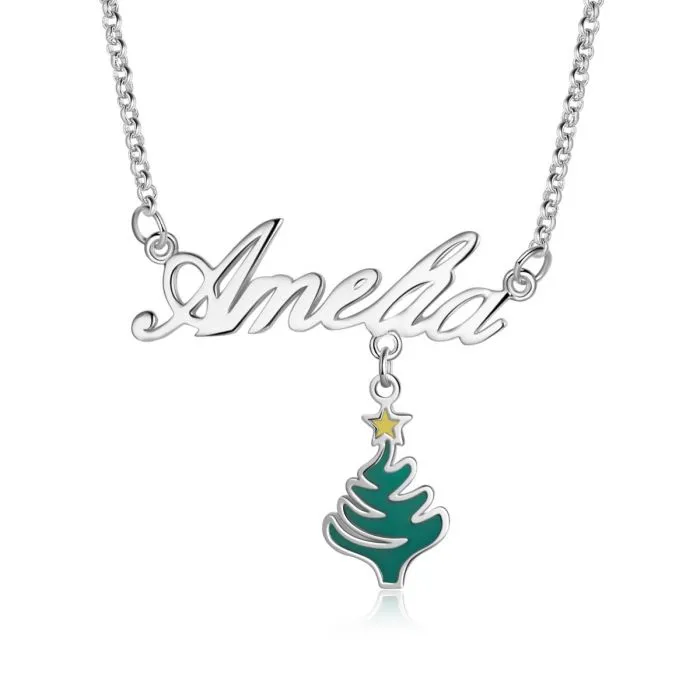 Personalized Christmas Tree name Necklace- Gift for Women