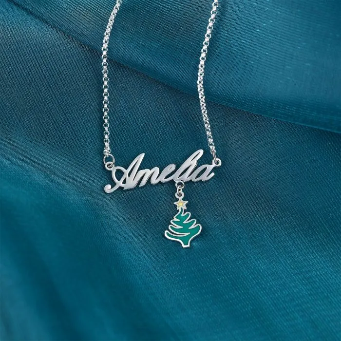 Personalized Christmas Tree name Necklace- Gift for Women