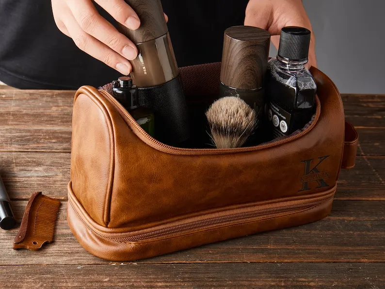 Personalized Groomsman Toiletry Bag, Gifts For Him, PU Leather Dopp Kit