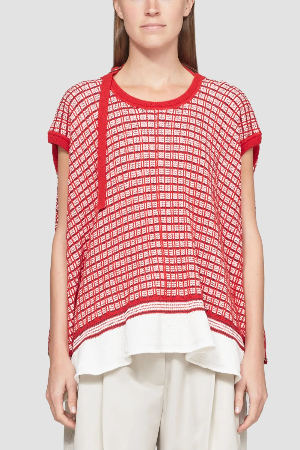 Plaid Jacquard Cap Sleeve Top