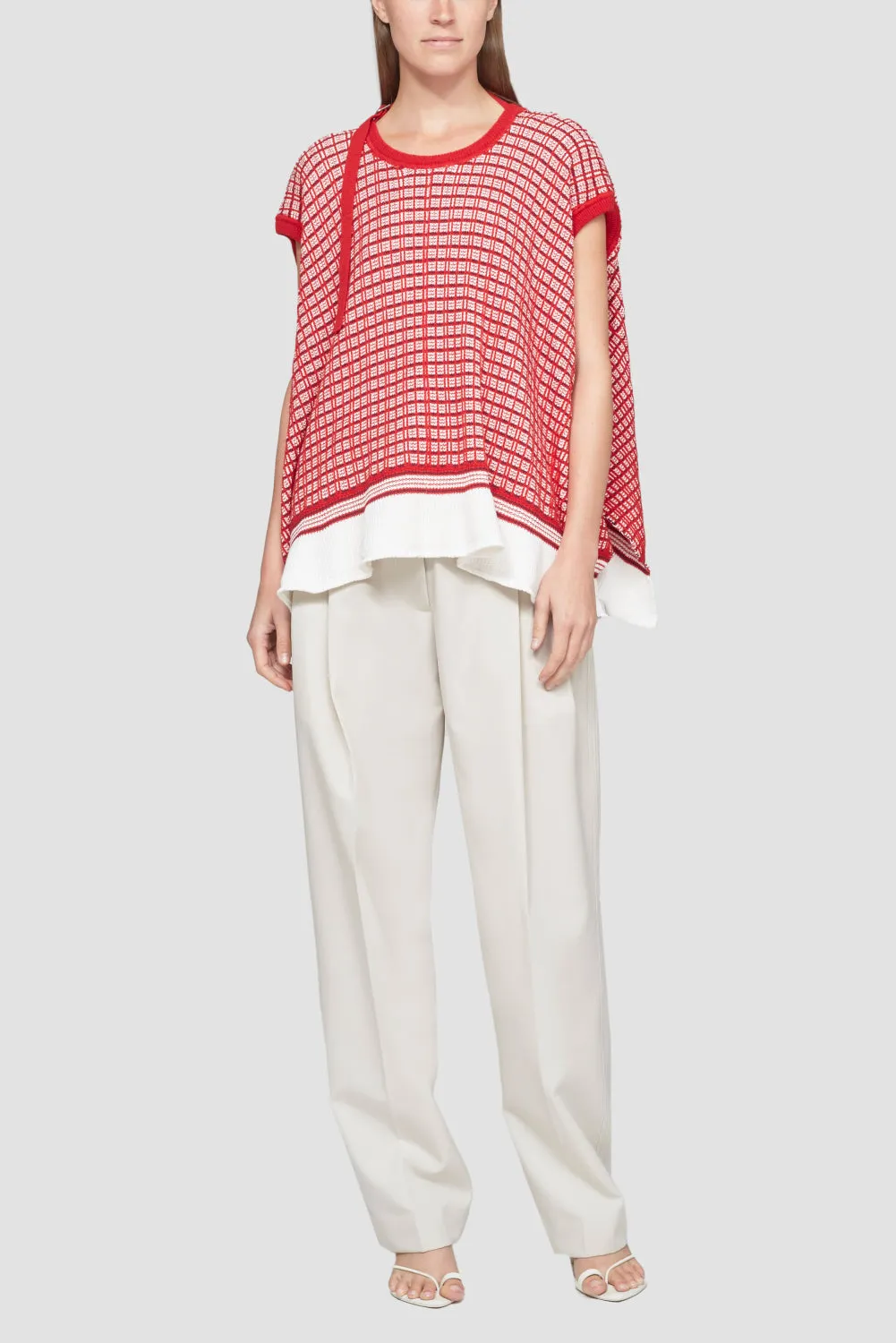 Plaid Jacquard Cap Sleeve Top