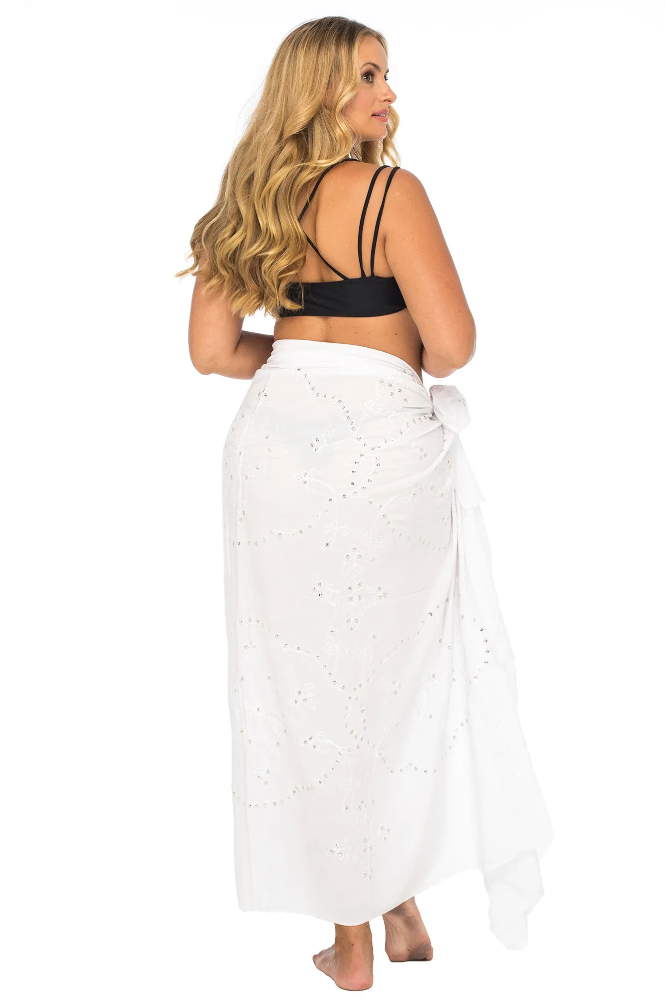 Plus Size Embroidered Sarong Wrap & Coconut Clip