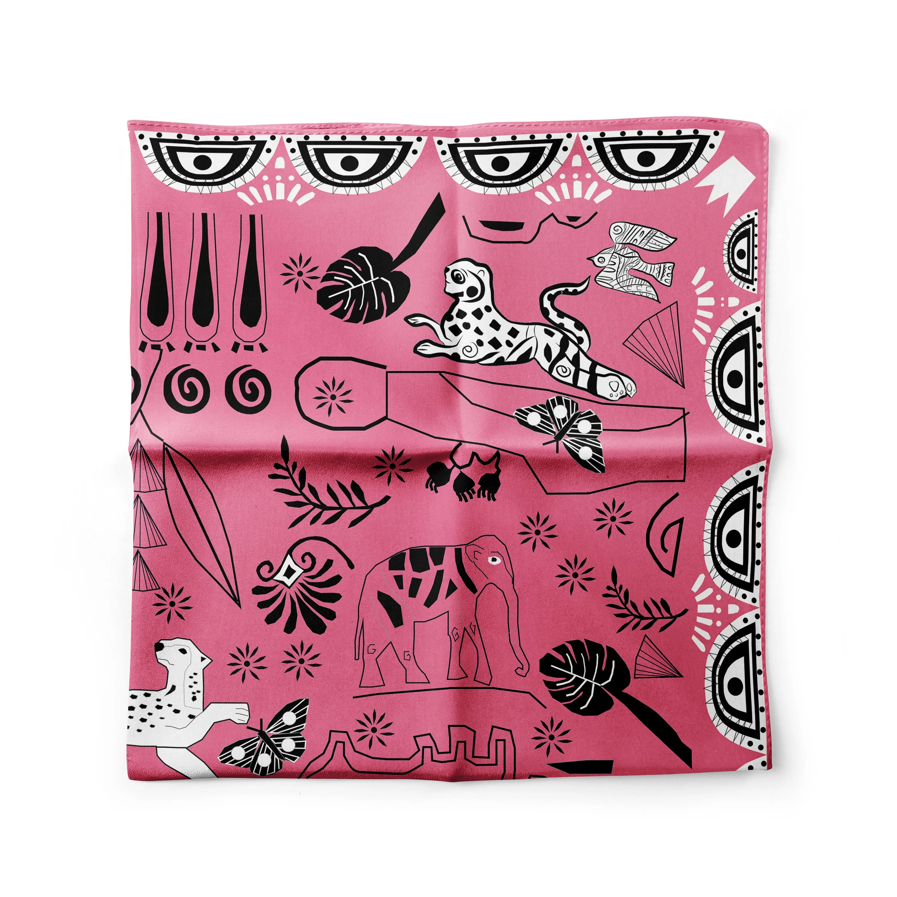 Pocket Square Silk Scarf Jungle in Pink