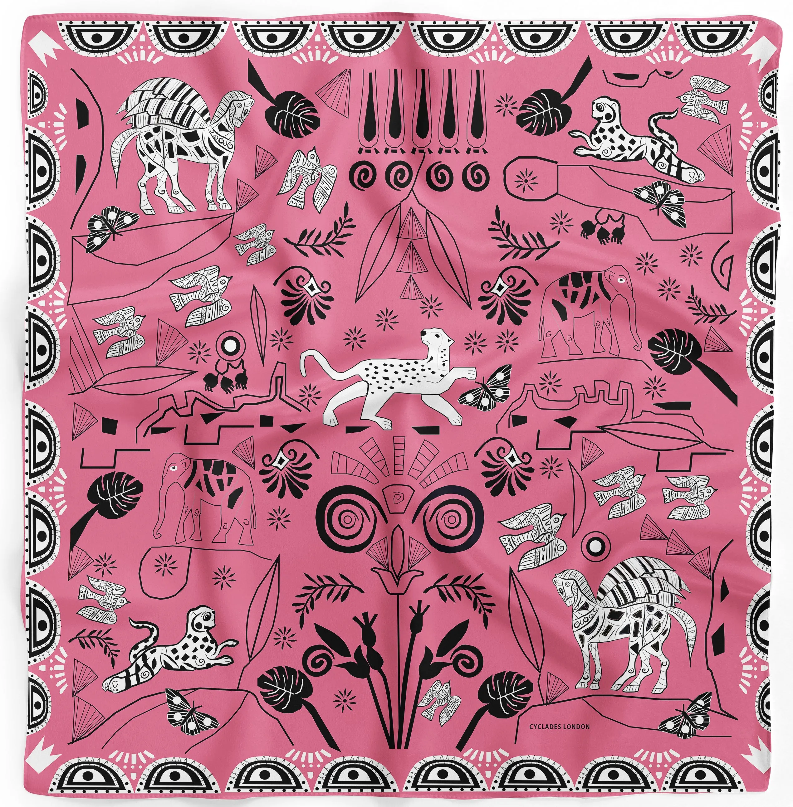 Pocket Square Silk Scarf Jungle in Pink