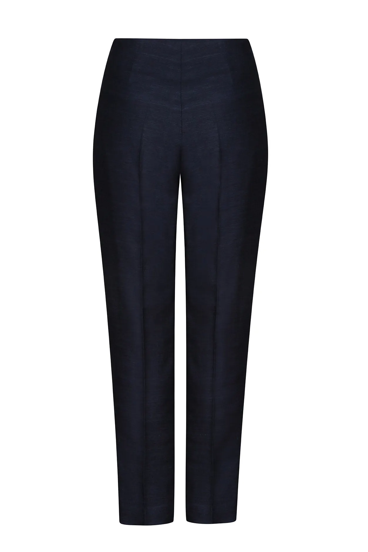 Raw Silk Tussar Narrow Leg Trousers in Plain Navy - Phoebe