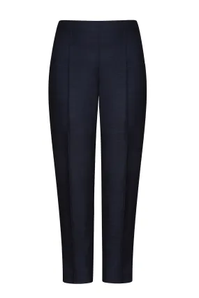 Raw Silk Tussar Narrow Leg Trousers in Plain Navy - Phoebe