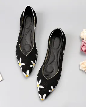 Retro Floral Patterns Flat Shoes For Women Fly Knitted Woven Shoes Pointed Toe Knitted Shoes