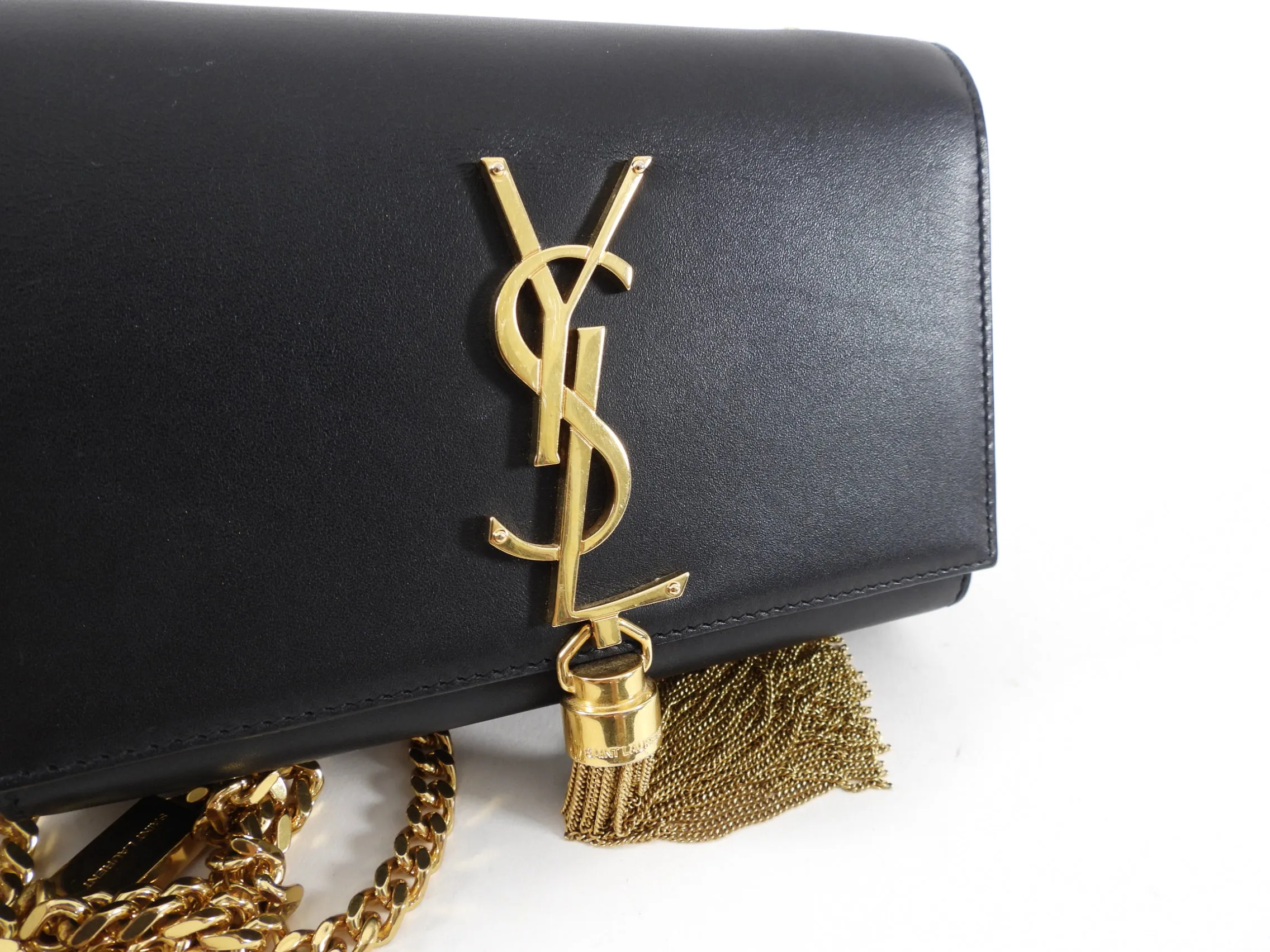 Saint Laurent Black Leather Small Kate Chain Tassel Bag