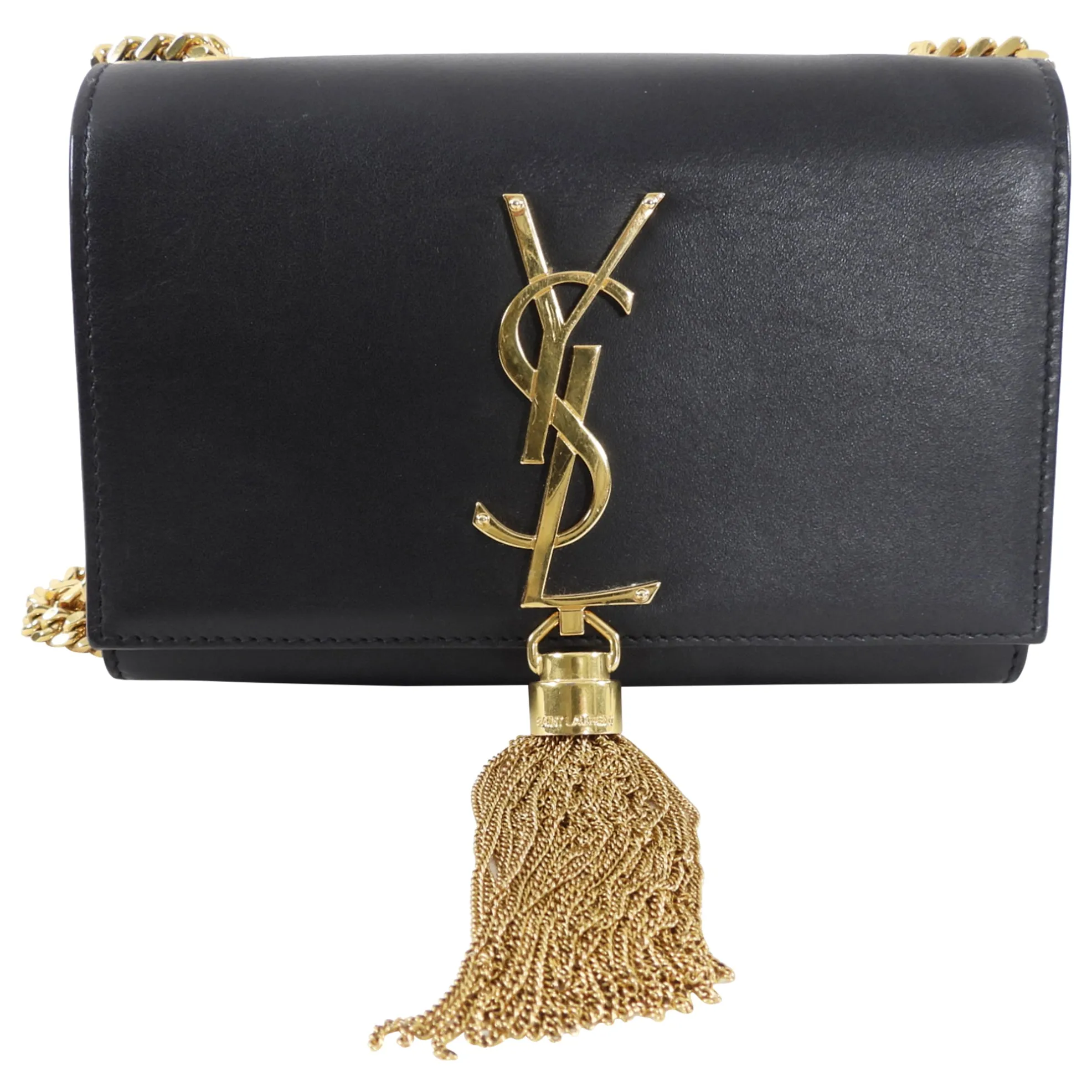 Saint Laurent Black Leather Small Kate Chain Tassel Bag