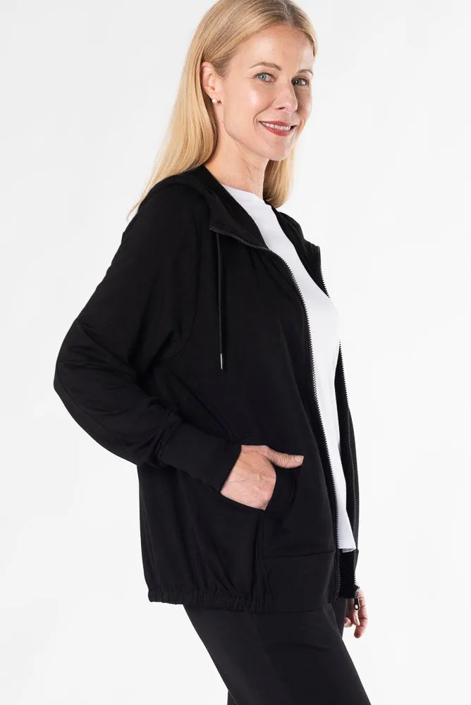 Silvia Zip-Up Bamboo Hoodie - Black