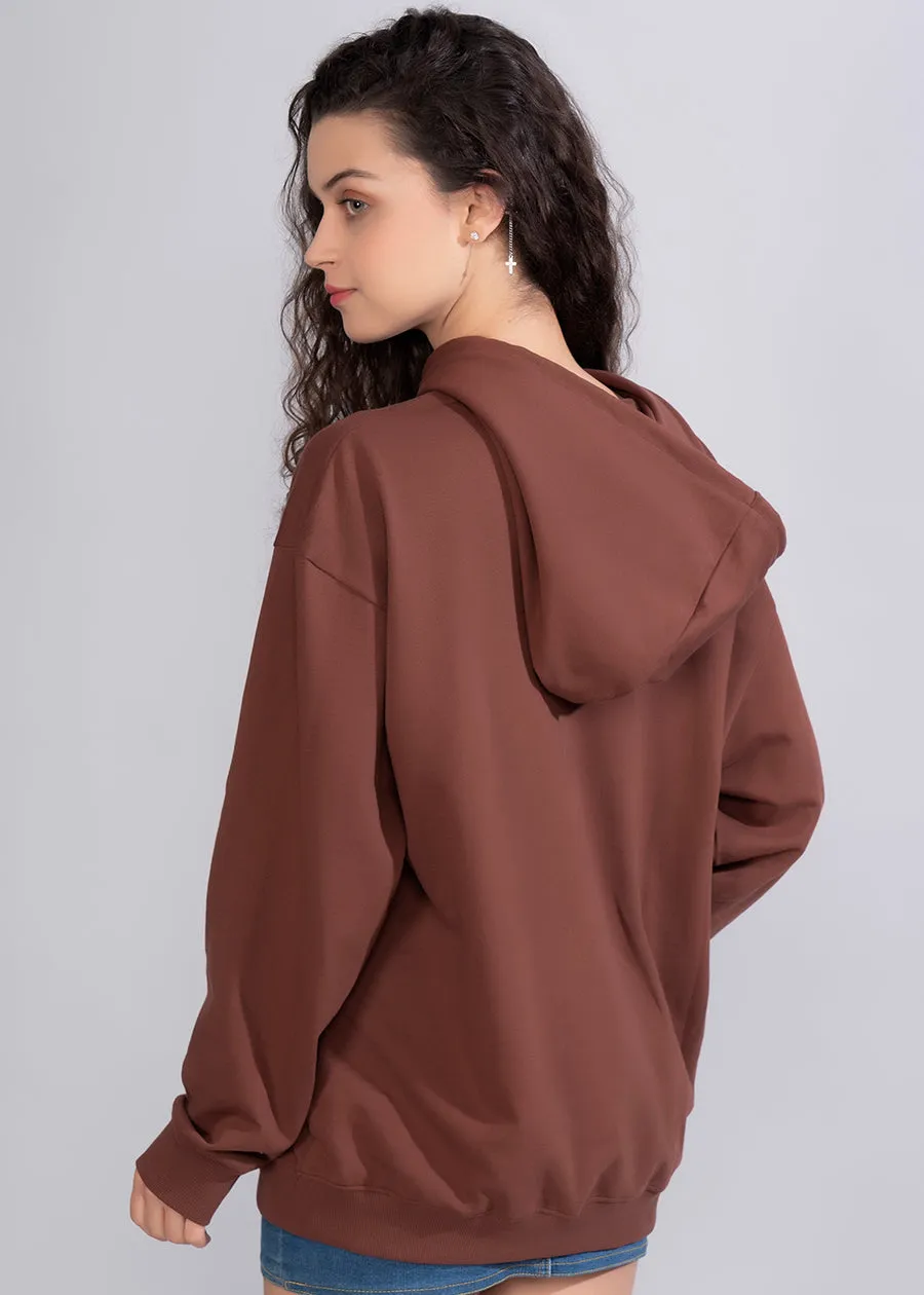 Solid Cocoa Womens Drop Shoulder Terry Hoodie |Pronk