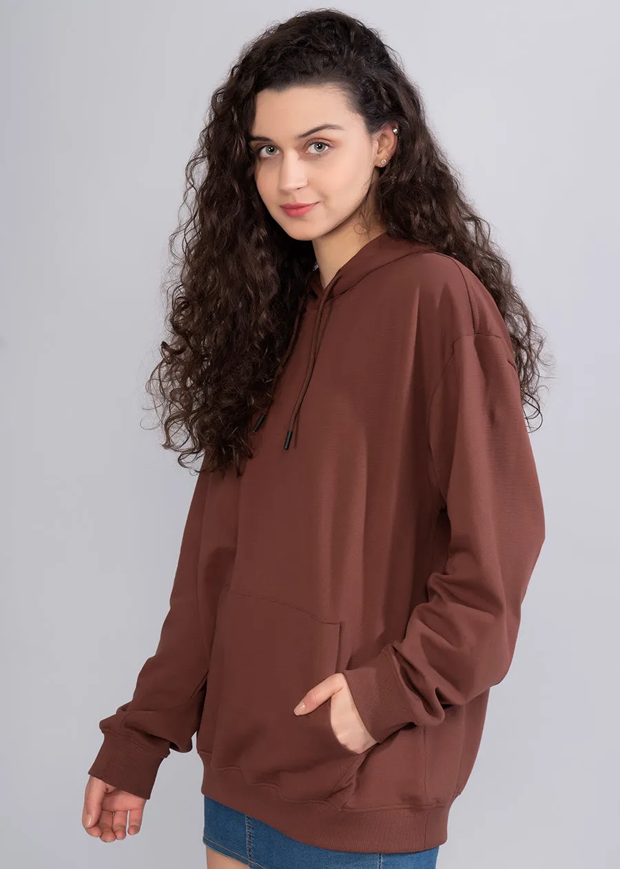 Solid Cocoa Womens Drop Shoulder Terry Hoodie |Pronk