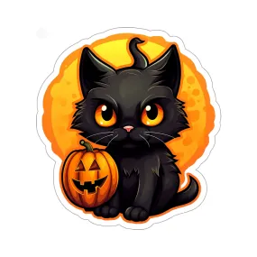 Spooky Black Cat and Pumpkin Halloween Stickers