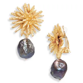 Starburst clip-on Earrings extra large peacock pearl