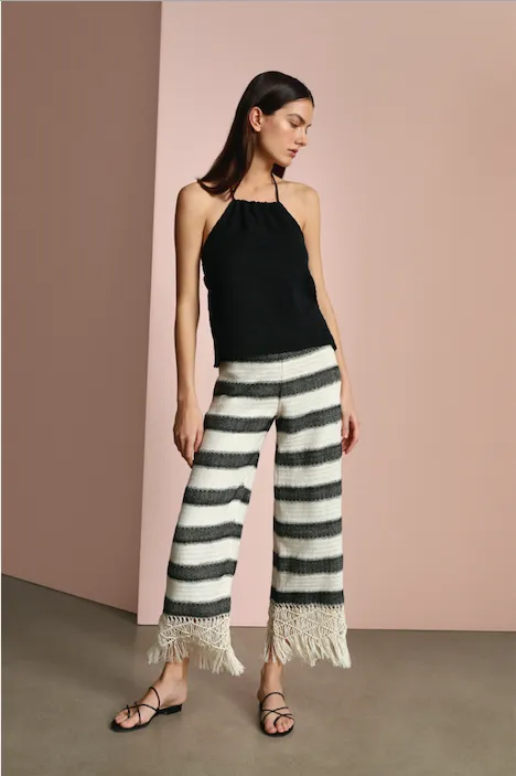 Tallulah Bold Black Striped Fringe Pant