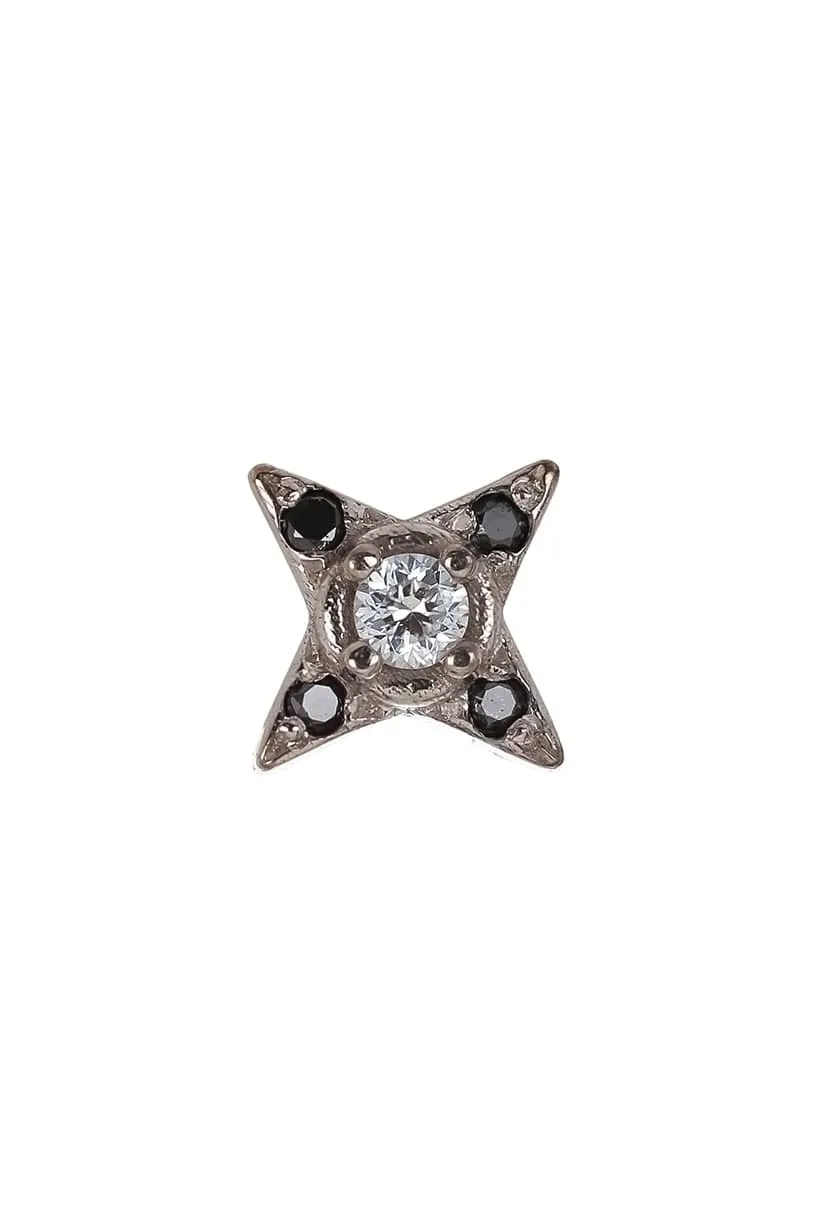 'Three' White & Black Diamond Stud