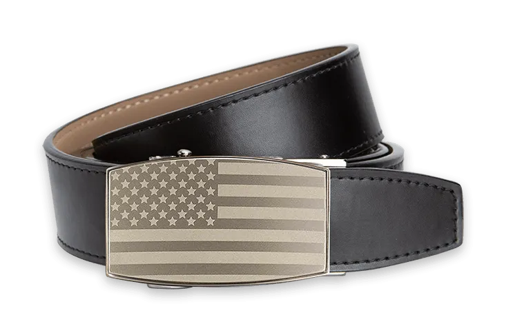 USA Flag Pewter Aston Black, 1 3/8 Strap, Golf Belt