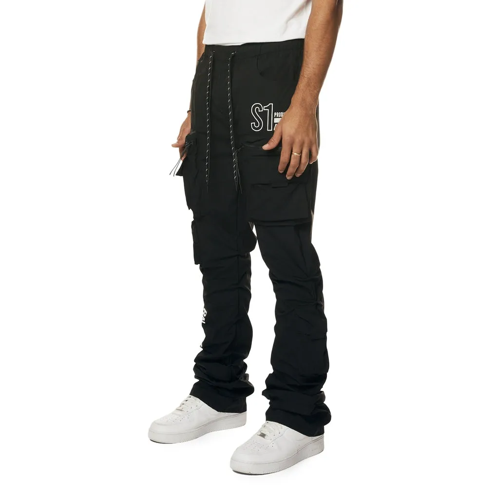 Utility Cargo Stacked Windbreaker Pants - Black