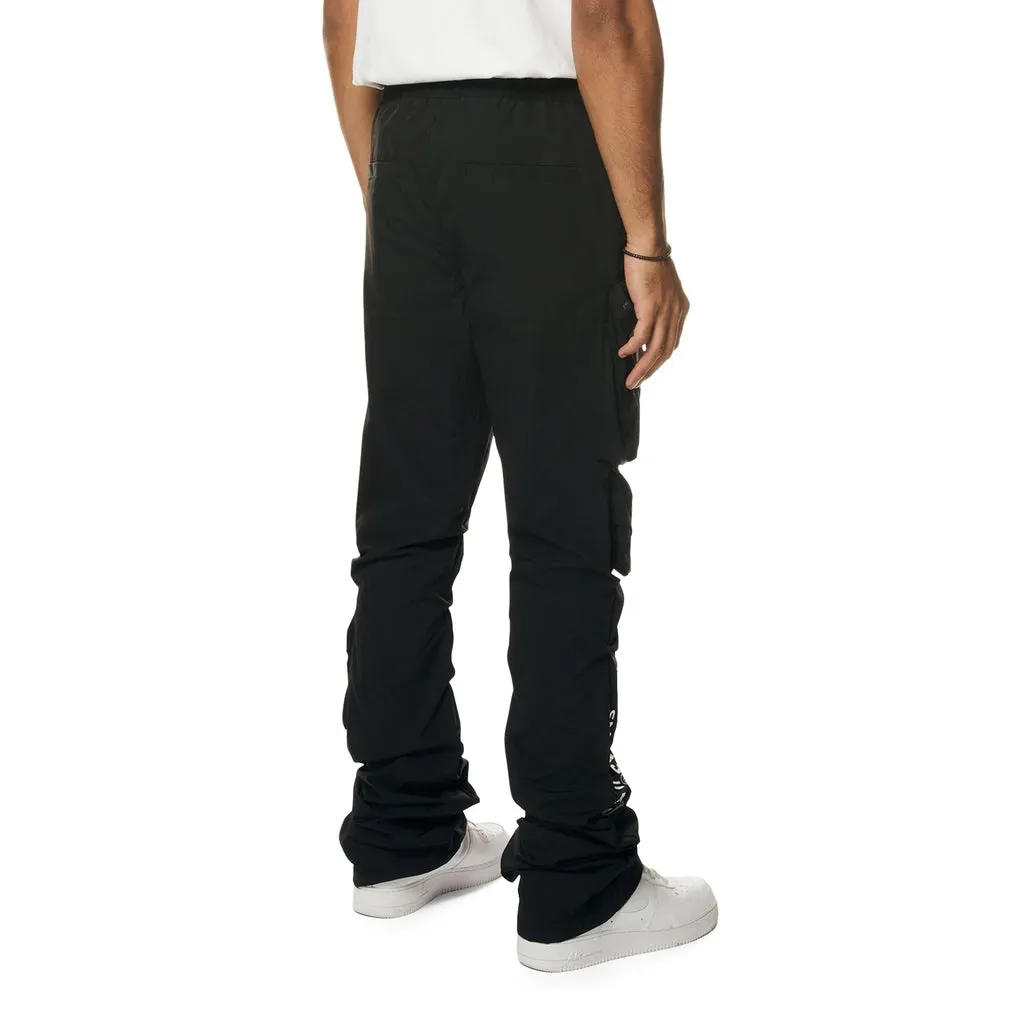 Utility Cargo Stacked Windbreaker Pants - Black