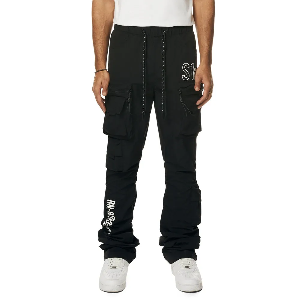 Utility Cargo Stacked Windbreaker Pants - Black